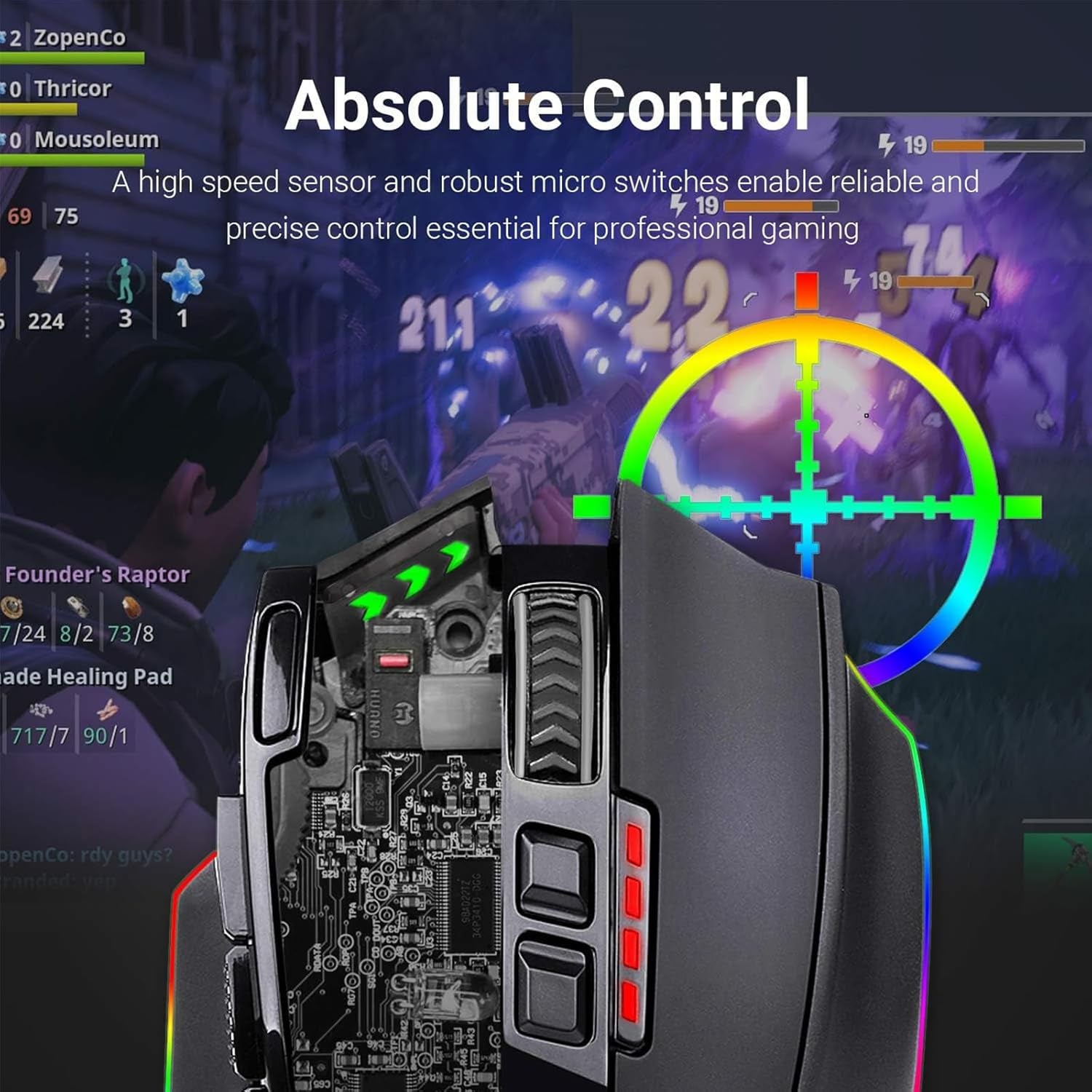M801 PC Gaming Mouse LED RGB Backlit MMO 9 Programmable Buttons Mouse with Macro Recording Side Buttons Rapid Fire Button for Windows Computer Gamer (Wireless, Black)