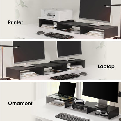 Dual Monitor Stand – 3 Shelf Computer Monitor Riser, Wood Desktop Stand with Adjustable Length and Angle, Desk Accessories, Office Supplies Medium Black,Dt108001Wb