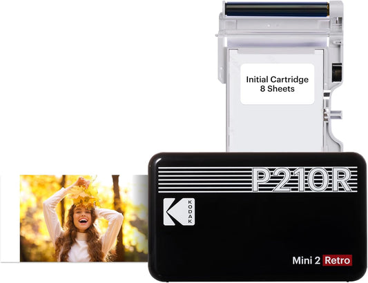 Mini 2 Retro 2.1X3.4” Portable Instant Photo Printer, Wireless Connection, Compatible with Ios, Android & Bluetooth, Real Photo, 4Pass Technology & Lamination Process, Premium Quality- Black