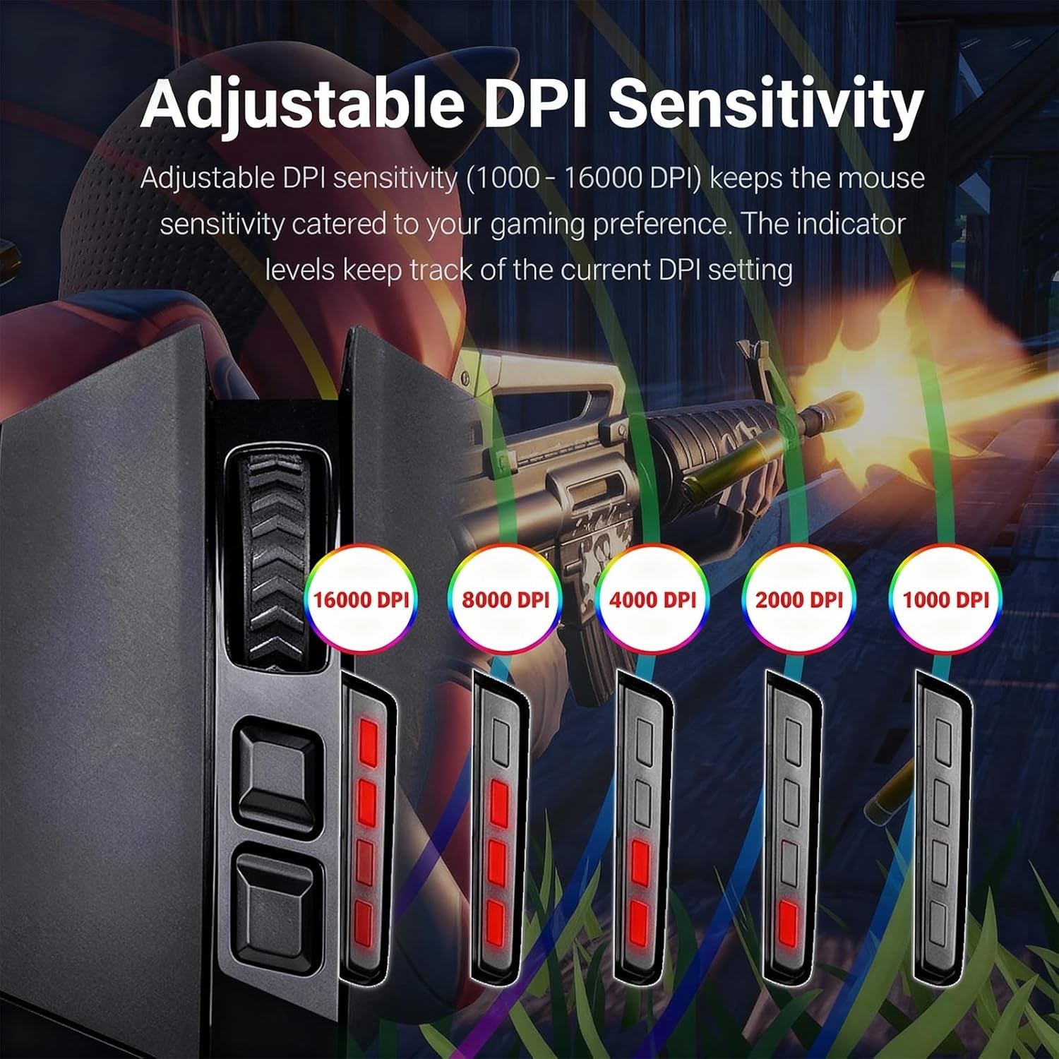 M801 PC Gaming Mouse LED RGB Backlit MMO 9 Programmable Buttons Mouse with Macro Recording Side Buttons Rapid Fire Button for Windows Computer Gamer (Wireless, Black)