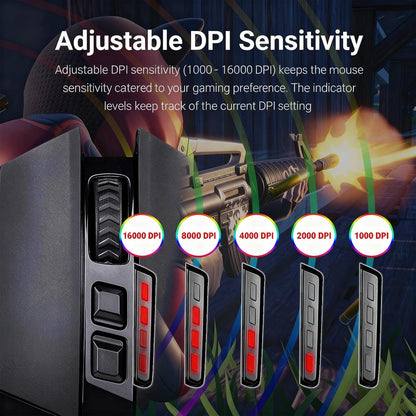 M801 PC Gaming Mouse LED RGB Backlit MMO 9 Programmable Buttons Mouse with Macro Recording Side Buttons Rapid Fire Button for Windows Computer Gamer (Wireless, Black)